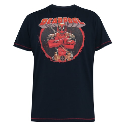 D555 Wade Official Deadpool Printed Crew Neck T-Shirt Dark Navy